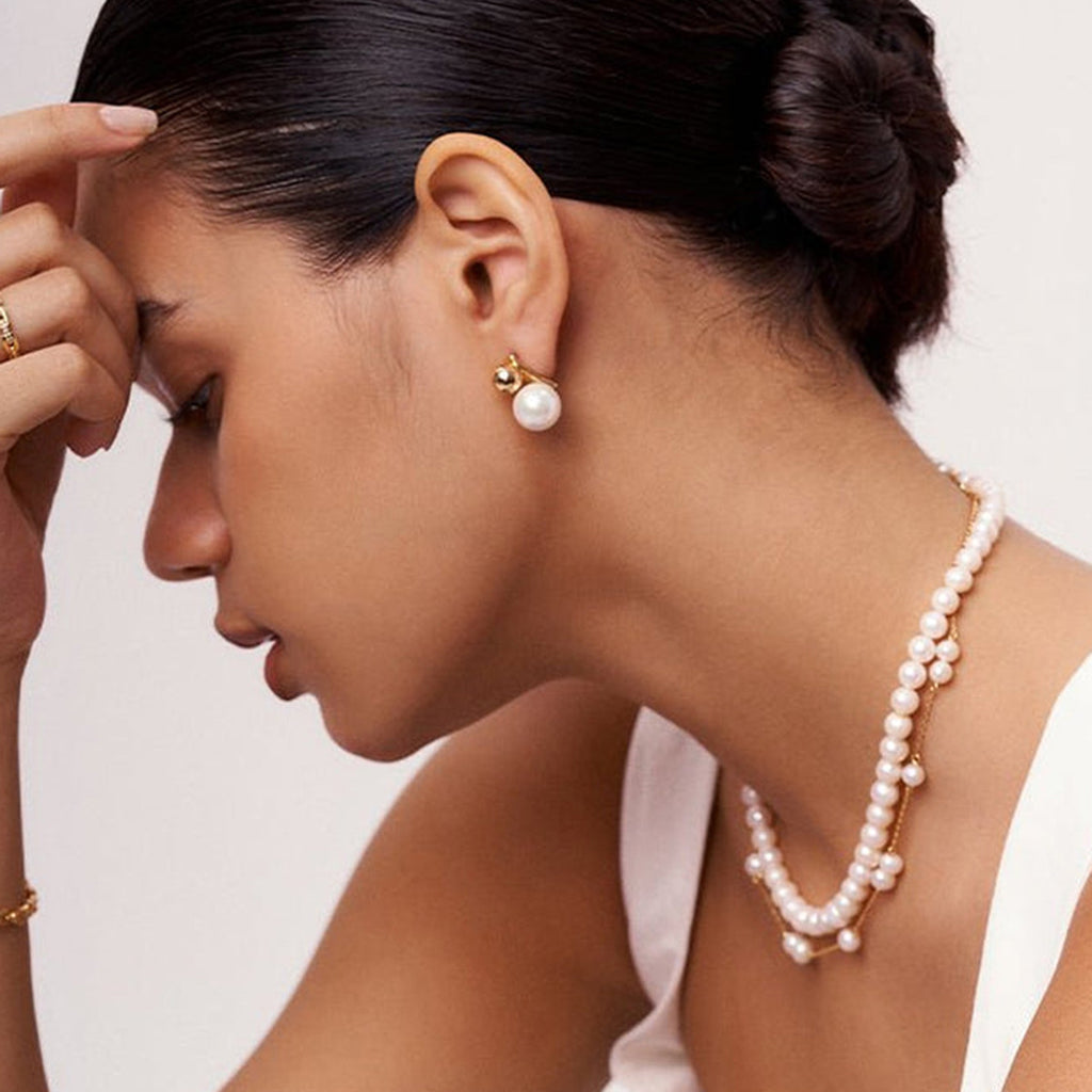 18k gold titanium steel bead pearl earrings