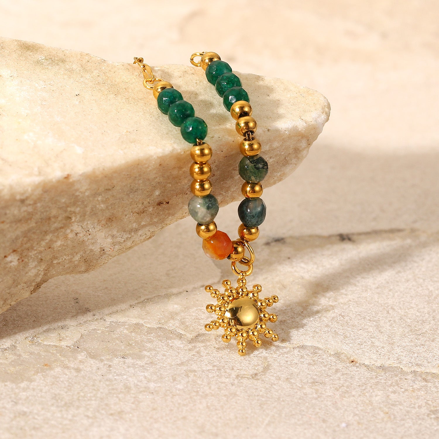 18K natural stone beaded sunflower necklace