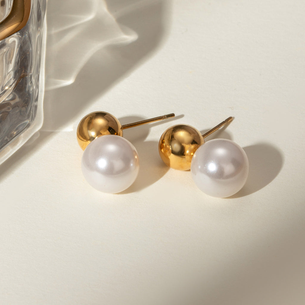 18k gold titanium steel bead pearl earrings