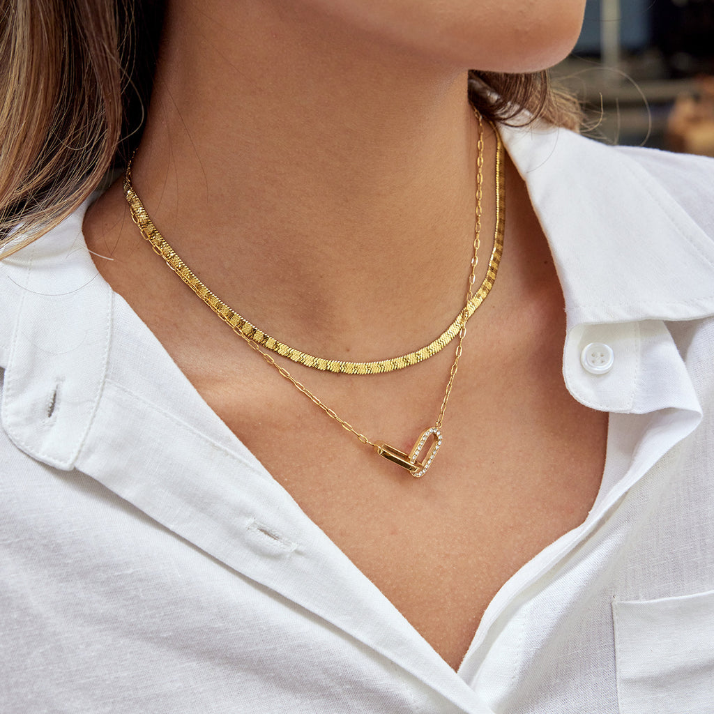 18K gold titanium steel interlocking necklace