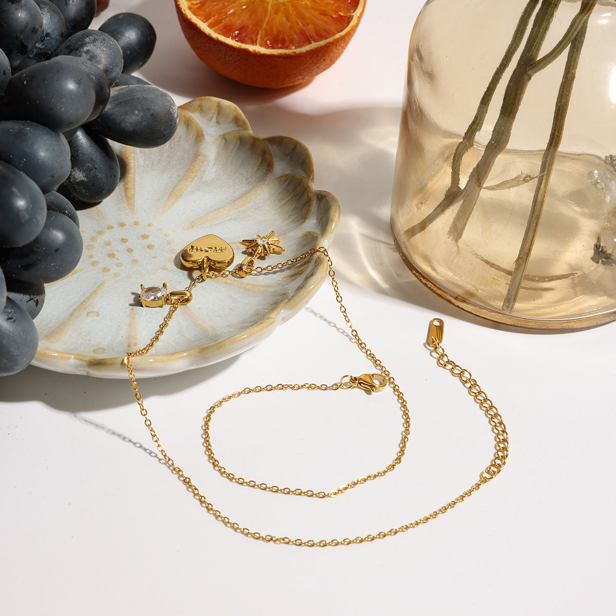 18K gold titanium steel diamond necklace