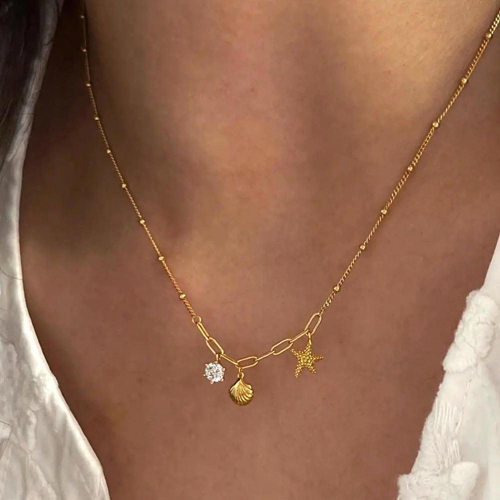 Zirconium Star Titanium Steel Collar Necklace