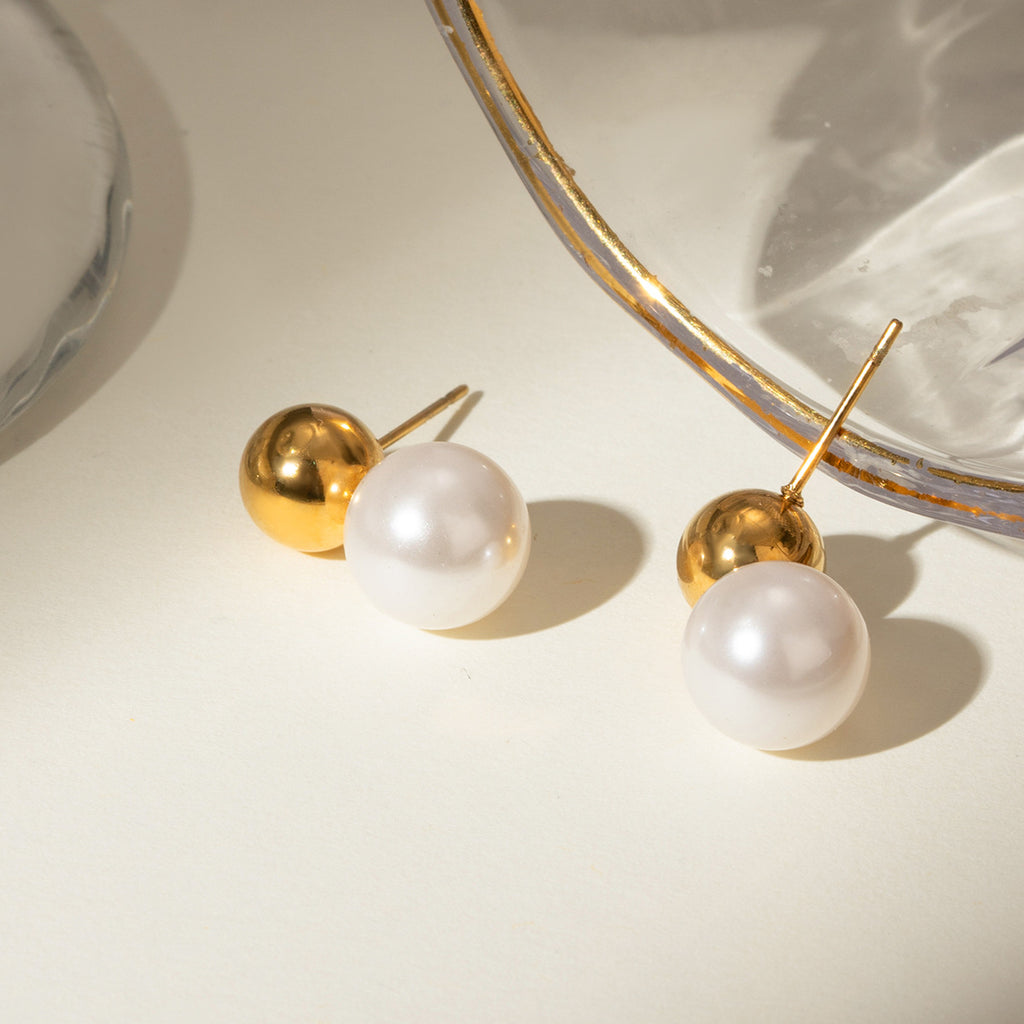 18k gold titanium steel bead pearl earrings