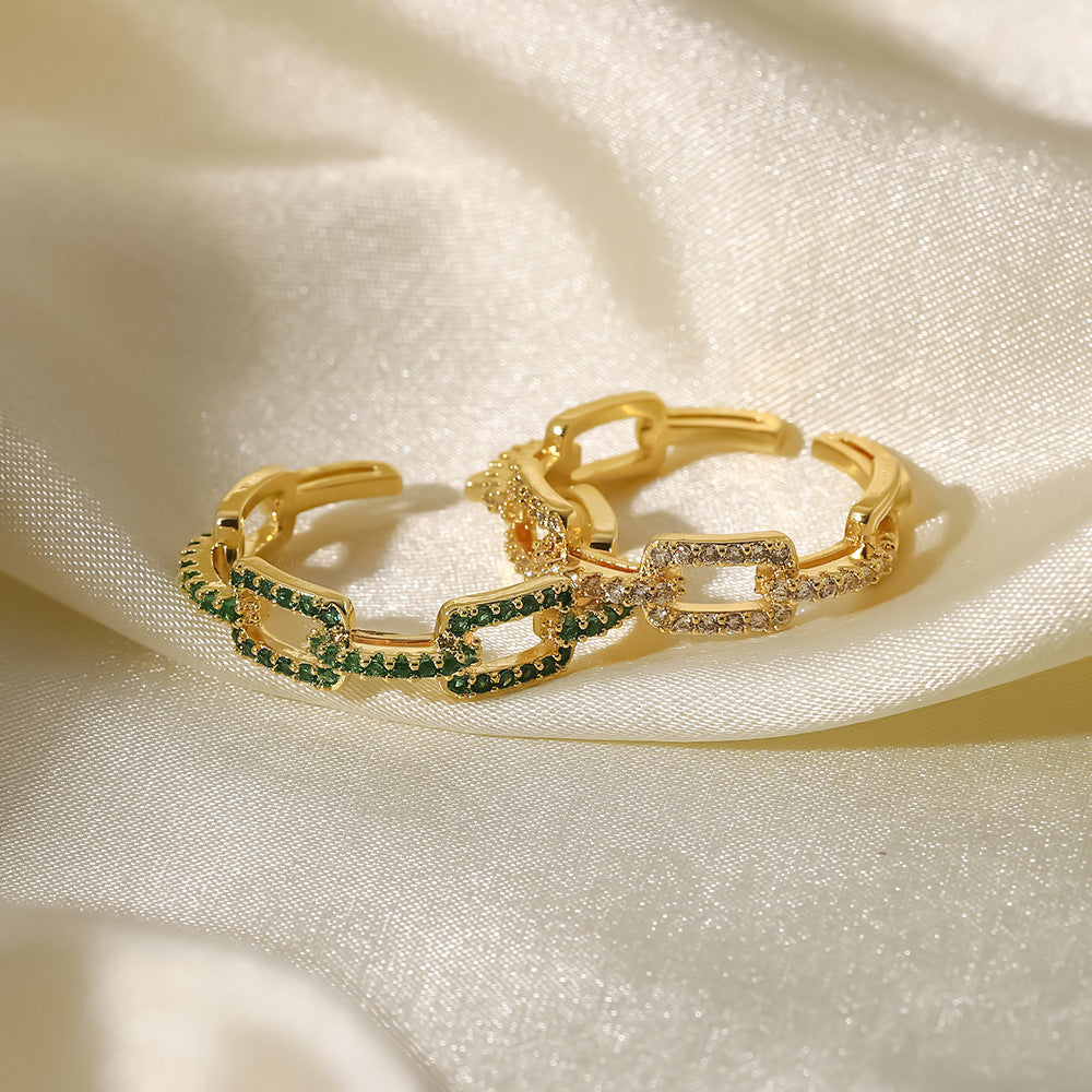 18K gold adjustable inlay open-ended finger ring