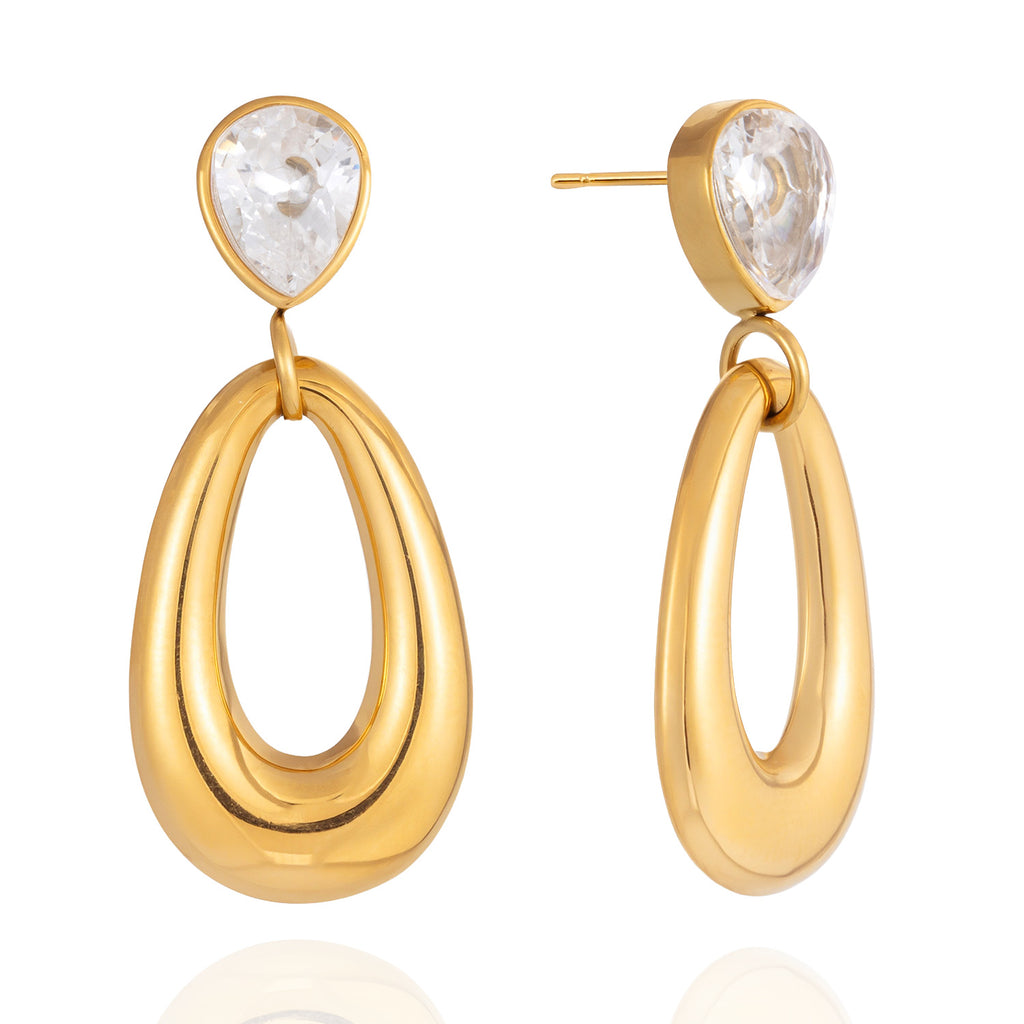 18k titanium steel droplet-shaped zirconia earrings