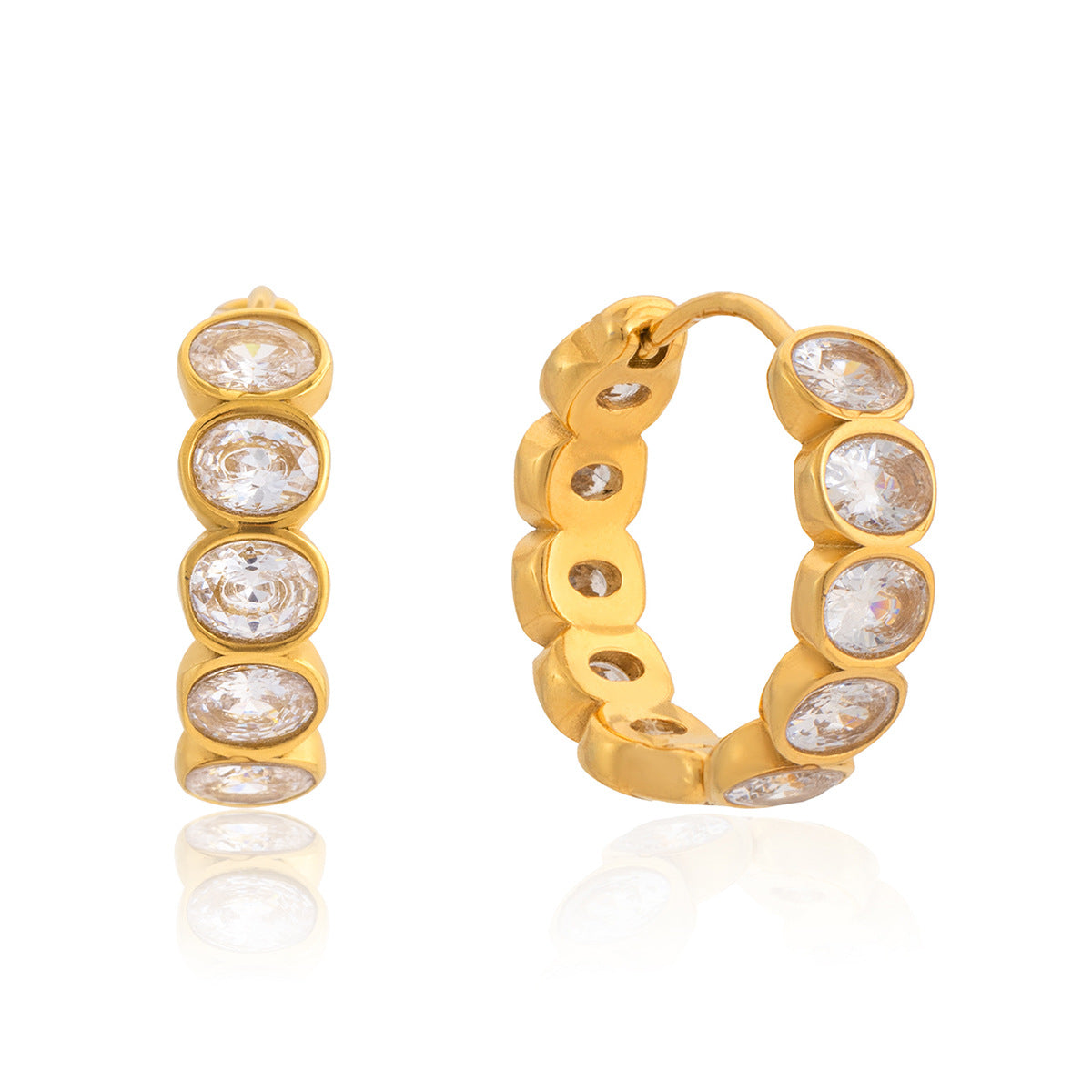 18K titanium steel egg-shaped zirconia earrings