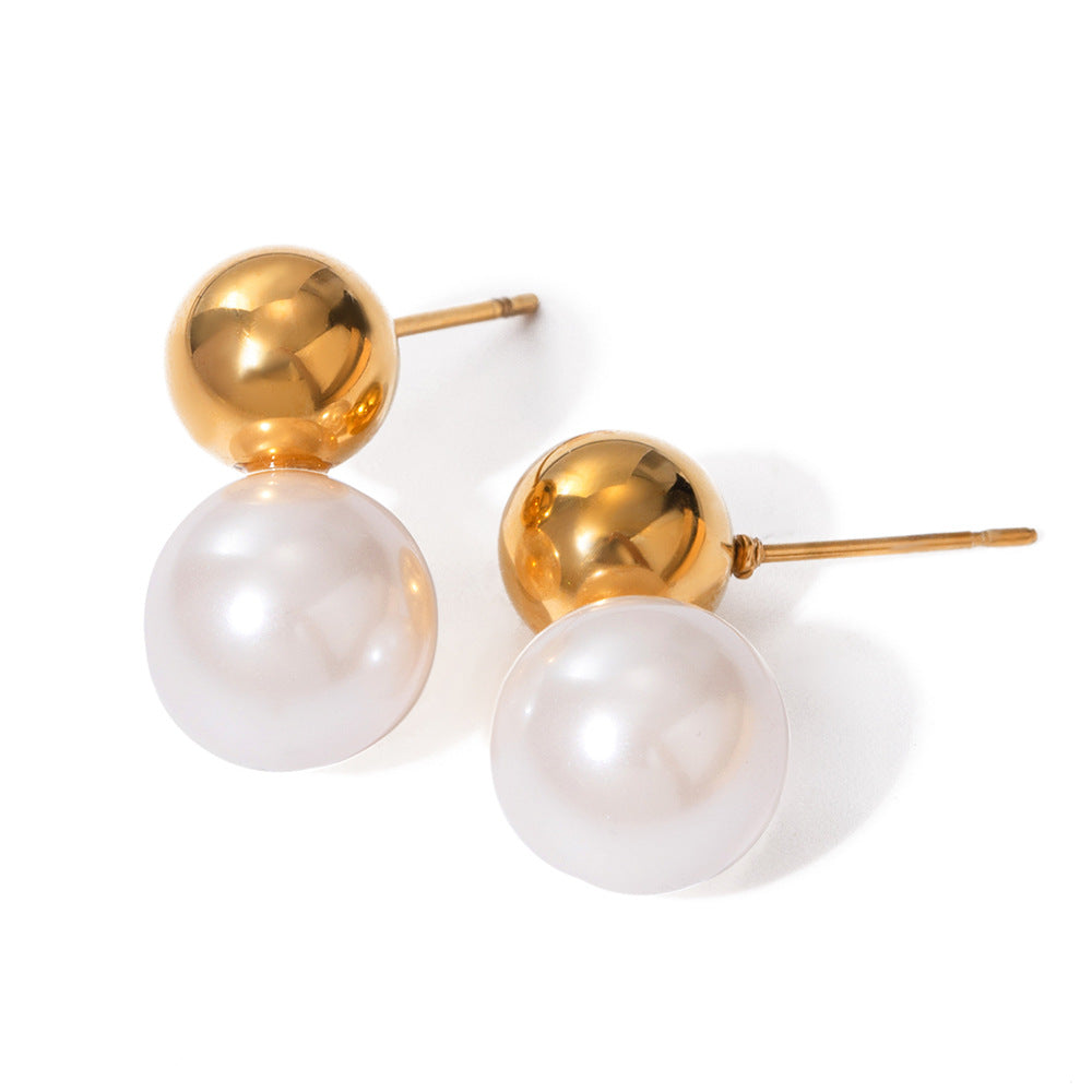 18k gold titanium steel bead pearl earrings