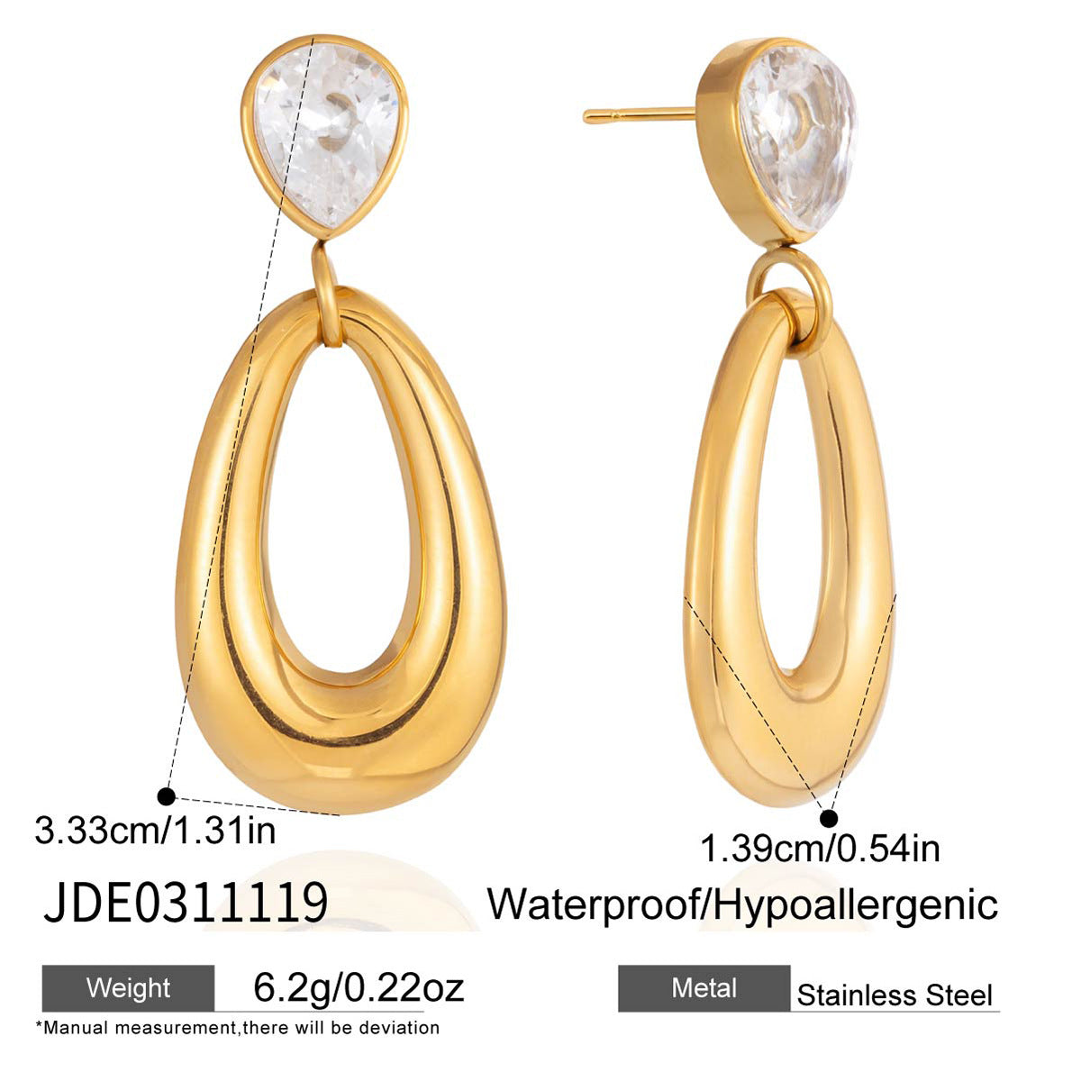 18k titanium steel droplet-shaped zirconia earrings