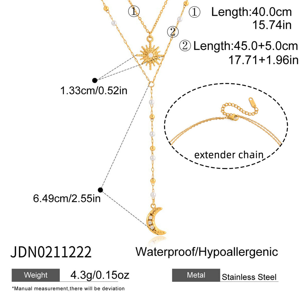 18K double-layer sun and moon pendant necklace